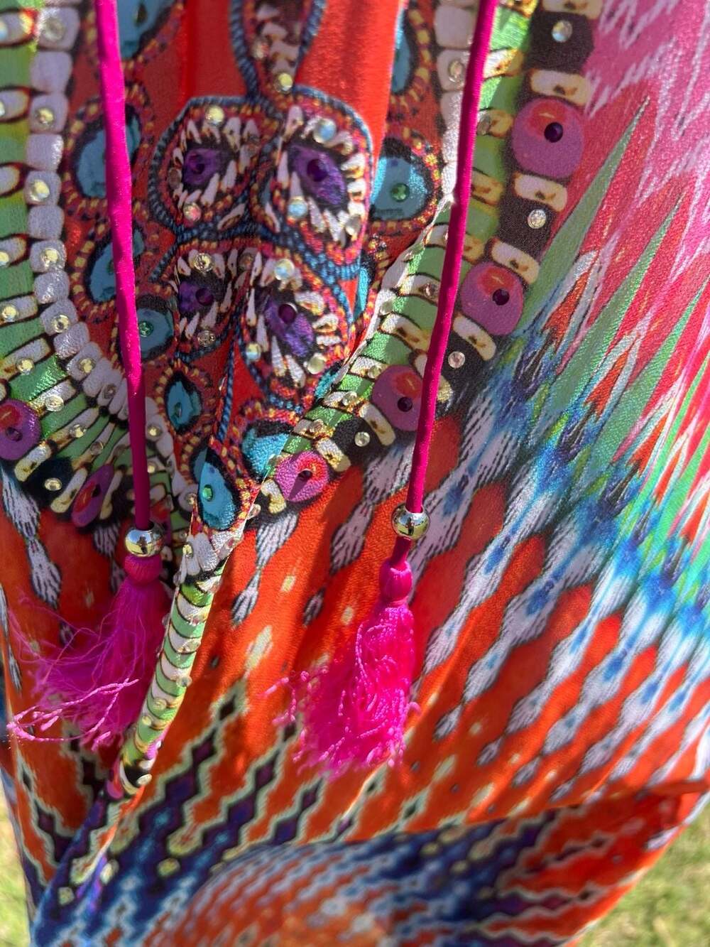 True Colours By La Moda Embellished Lace-Up Kaftan Dress - Picture 4 of 15